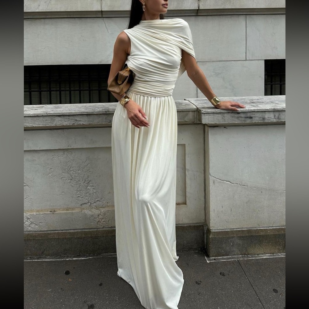Commense One Shoulder Cream Dress